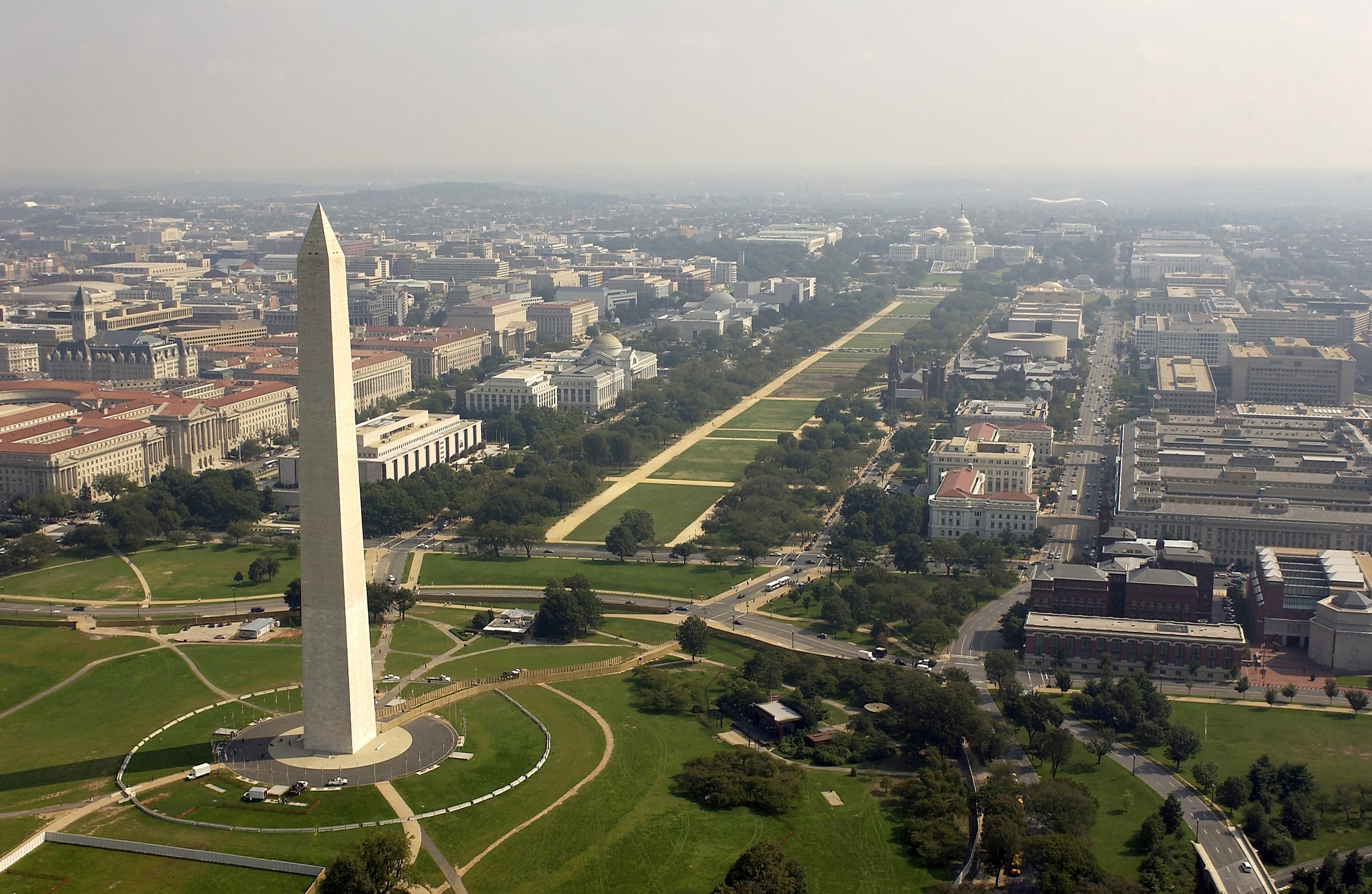 Aerial view of the Washington Monument and Washington DC